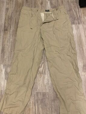 Straight-Leg Cotton Blend Pants in Tan - Casual Women's Fit